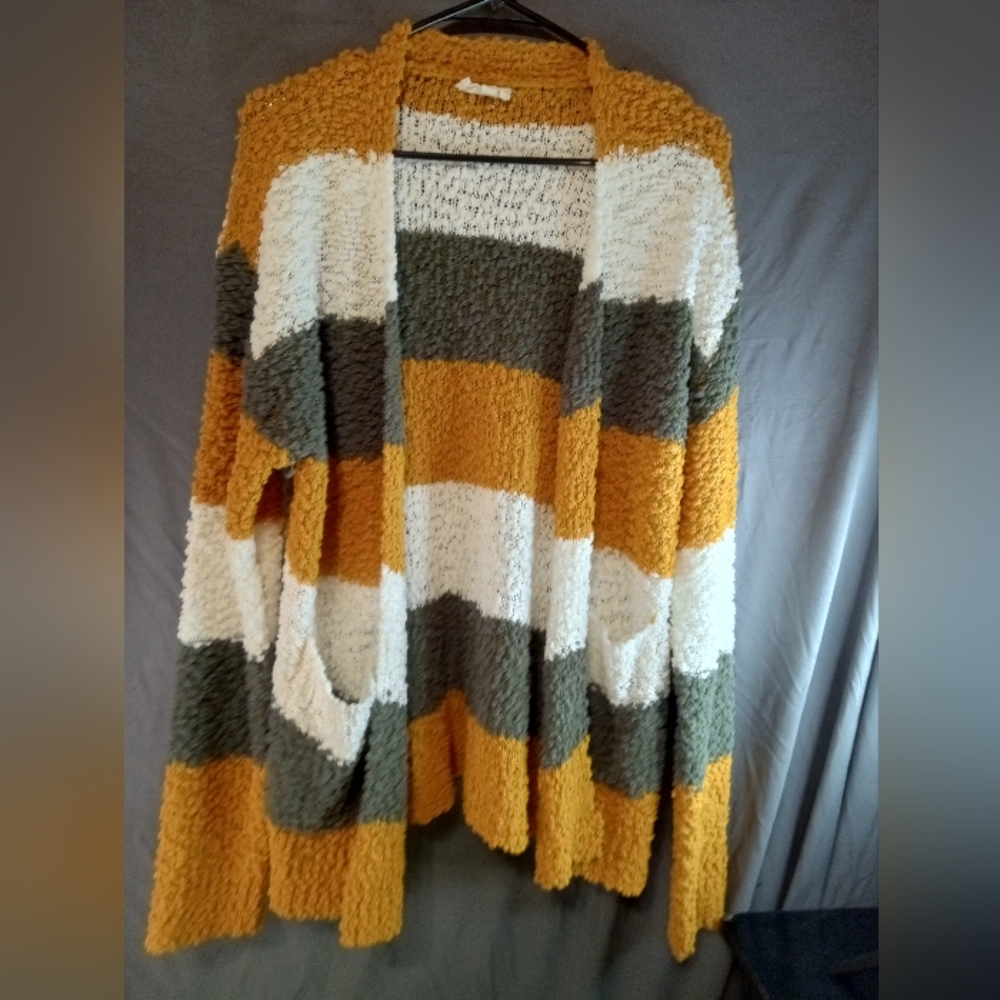 Adora Popcorn Knit Multicolor Open-Front Sweater Cardigan